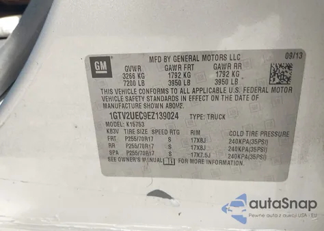 2014 GMC Sierra 1500 Sle from USA, damaged, VIN 1GTV2UEC9EZ139024